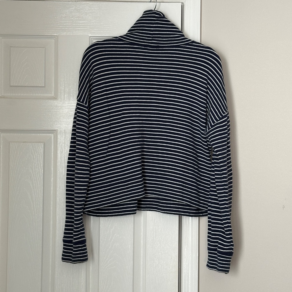 Vineyard Vines Stripe Funnel Neck Terry Deep Bay Blue White Stripe Cotton Medium - Picture 4 of 7